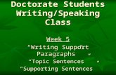Doctorate Students Writing/Speaking Class Week 5 “Writing Support Paragraphs” “Topic Sentences” “Supporting Sentences”