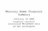 Mercury Name Proposal Summary February 18 2008 Proposal contains unreleased MESSENGER data DO NOT DISTRIBUTE.