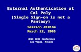 External Authentication at Cal Poly ( Single Sign-on is not a Fantasy) Session #10184 March 22, 2005 HEUG 2005 Conference Las Vegas, Nevada.