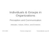 Individuals & Groups in Organizations Perception and Communication Attitudes, Values, Ethics, and Emotions GF4 2004 Frances Jørgensen frances@plan.aau.dk.