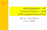 ÅA Management of Innovations and Entrepreneurship Malin Brännback Fall 2004.