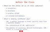 1 Before The Class What’re the roles of us in this subject? –A researcher –A developer –A problem solver –IT related technologies What’s really confused.