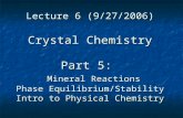Lecture 6 (9/27/2006) Crystal Chemistry Part 5: Mineral Reactions Phase Equilibrium/Stability Intro to Physical Chemistry.