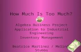 How Much Is Too Much? Algebra Business Project Application to Industrial Engineering Inventory Management Beatrice Martinez / Melinda Stubbs.