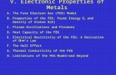 V. Electronic Properties of Metals A.The Free Electron Gas (FEG) Model B.Properties of the FEG: Fermi Energy E F and Density of States N(E) C.Plasma Oscillations.