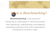 What is Benchmarking? Benchmarking is the process of measuring an organization’s internal processes then identifying, understanding, and adapting outstanding.