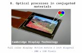 8. Optical processes in conjugated materials Full color display- Active matrix - 200 x 150 Pixels - 2 inch diagonal Cambridge Display Technology.