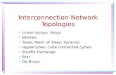 Interconnection Network Topologies Linear Arrays, Rings Meshes Trees, Mesh of Trees, Pyramid Hypercubes, cube connected cycles Shuffle Exchange Star De.