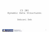 1 CS 201 Dynamic Data Structures Debzani Deb. 2 Run time memory layout When a program is loaded into memory, it is organized into four areas of memory.