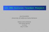 US CMS Silicon Tracker Project Joe Incandela University of California Santa Barbara Status and schedule CMS Weekly Meeting Fermilab May 14, 2004.