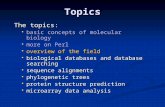Topics The topics:  basic concepts of molecular biology  more on Perl  overview of the field  biological databases and database searching  sequence.