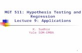 1 MGT 511: Hypothesis Testing and Regression Lecture 9: Applications K. Sudhir Yale SOM-EMBA.