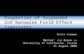 Properties of Suspended ZnO Nanowire Field-Effect Transistor Scott Cromar Mentor: Jia Grace Lu University of California, Irvine 31 August 2006.