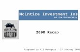McIntire Investment Institute At the University of Virginia 2008 Recap Prepared by MII Managers | 27 January 2009.