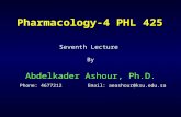Pharmacology-4 PHL 425 Seventh Lecture By Abdelkader Ashour, Ph.D. Phone: 4677212Email: aeashour@ksu.edu.sa.