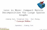 © 2007 Jimeng Sun Less is More: Compact Matrix Decomposition for Large Sparse Graphs Jimeng Sun, Yinglian Xie, Hui Zhang, Christos Faloutsos Speaker: Jimeng.