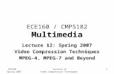 ECE160 Spring 2007 Lecture 12 Video Compression Techniques 1 ECE160 / CMPS182 Multimedia Lecture 12: Spring 2007 Video Compression Techniques MPEG-4, MPEG-7.