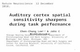 Auditory cortex spatial sensitivity sharpens during task performance Chen-Chung Lee 1,2 & John C Middlebrooks 2 Nature Neuroscience 12 December 2010; 1.