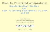FNAL, Jan 25, 2008 Road to Polarized Antiprotons: Depolarization Studies and Spin Filtering Experiments at COSY and AD Frank Rathmann Institut für Kernphysik.