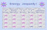 Energy Jeopardy! Forms of Energy Renewable Energy Resources Potential or Kinetic Energy & Society Non- renewable Resources 100 200 300 500.