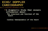 ECHO/ DOPPLER CARDIOGRAPHY A diagnostic Study that reveals information about: The structure and function of the heart Cardiac hemodynamics of the heart.