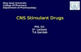 CNS Stimulant Drugs 3 rd Lecture 322 PHL 3 rd Lecture T.A Samiah King Saud University College Of Pharmacy Department of Pharmacology.