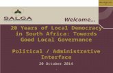Www.salga.org.za 1 Welcome… 20 Years of Local Democracy in South Africa: Towards Good Local Governance Political / Administrative Interface 20 October.