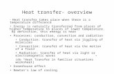 Heat transfer- overview Heat transfer takes place when there is a temperature difference Energy is naturally transferred from places of higher temperature.