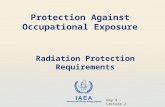 IAEA International Atomic Energy Agency Radiation Protection Requirements Protection Against Occupational Exposure Day 9 – Lecture 2.