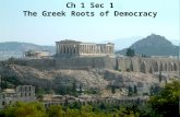 Ch 1 Sec 1 The Greek Roots of Democracy. Solon Made many needed reforms Opened offices to more citizens Gave Athenian assembly more say in decisions.