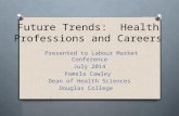 Future Trends: Health Professions and Careers Presented to Labour Market Conference July 2014 Pamela Cawley Dean of Health Sciences Douglas College.