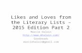 Likes and Loves from the Literary Lists – 2015 Edition Part 2 Marcie Haloin  Goodreads marciehaloin@gmail.com.