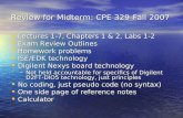 Review for Midterm: CPE 329 Fall 2007 Lectures 1-7, Chapters 1 & 2, Labs 1-2 Lectures 1-7, Chapters 1 & 2, Labs 1-2 Exam Review Outlines Exam Review Outlines.