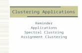Clustering Applications Reminder Applications Spectral Clustring Assignment Clustering.