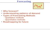 Why forecast? Understanding patterns of demand Types of Forecasting Methods –Qualitative methods –Quantitative methods Roadmapping for future Forecasting.