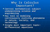 Why Is Calculus Important? Central mathematical subject underpinning science and engineering Central mathematical subject underpinning science and engineering.