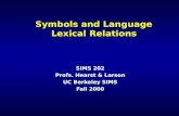 Symbols and Language Lexical Relations SIMS 202 Profs. Hearst & Larson UC Berkeley SIMS Fall 2000.