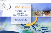 TOPICS IN (NANO) BIOTECHNOLOGY Lecture 4 23rd October, 2006 PhD Course.
