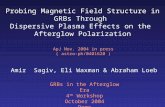 Probing Magnetic Field Structure in GRBs Through Dispersive Plasma Effects on the Afterglow Polarization Amir Sagiv, Eli Waxman & Abraham Loeb GRBs in.