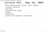Cse322, Programming Languages and Compilers 1 7/13/2015 Lecture #11, May 10, 2007 More optimizations (local, loop, global) Liveness Analysis, Spilling,