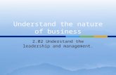 2.02 Understand the leadership and management..  Management is the process of accomplishing the goals of an organization through the effective use of.