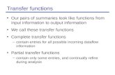 Transfer functions Our pairs of summaries look like functions from input information to output information We call these transfer functions Complete transfer.