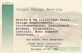 Target Design Meeting Nozzle & Hg Collection Tests, Design Requirements, Instrumentation, Containment, Windows, Diagnostics, Controls, Base Support Structure,