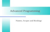 Advanced Programming Names, Scopes and Bindings. Binding Time The binding of a program element to a particular property is the choice of the property.