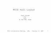 1 MICE Hall Layout MICE Collaboration Meeting, LBNL, February 12, 2005 Paul Drumm for Yury & the RAL team.