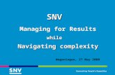 1 Wageningen, 27 May 2008 Navigating complexity Managing for Results while SNV.