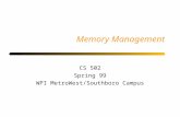 Memory Management CS 502 Spring 99 WPI MetroWest/Southboro Campus.