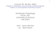 Lecture 20, 06 Nov 2003 Chapter 13, Respiration, Gas Exchange, Acid-Base Balance Chapter 14, Osmoregulation and Kidney Function Vertebrate Physiology ECOL.