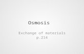 Osmosis Exchange of materials p.214. Requirements 24 boiling tubes 12 cork borer 12 tiles 12 pens 12 racks Cling film Potatoes Demo osmometer No worksheets.