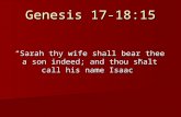 Genesis 17-18:15 “Sarah thy wife shall bear thee a son indeed; and thou shalt call his name Isaac”